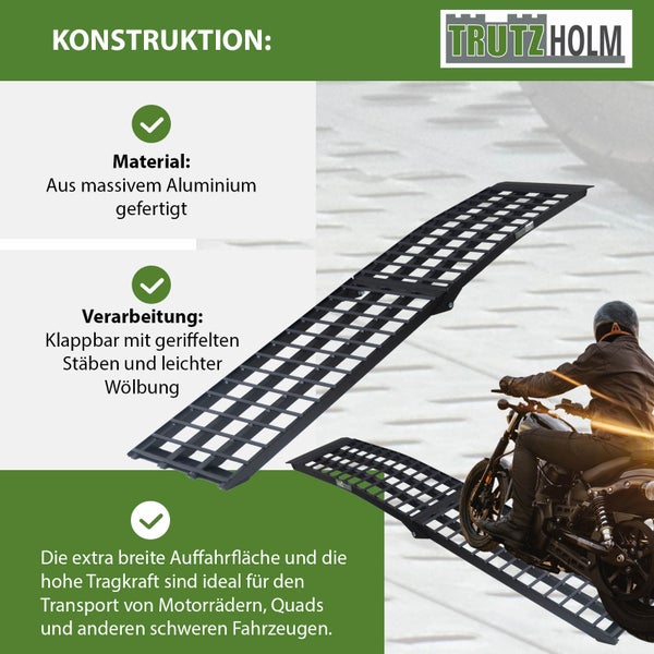 TRUTZHOLM 1 x Auffahrrampe 230 cm Traglast 680 kg Alu klappbar schwarz Riffelstab Verladerampe