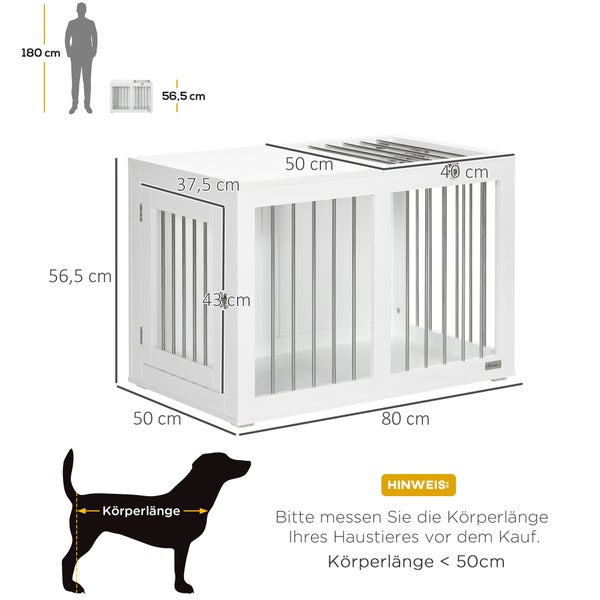 PawHut Hundekäfig für Zuhause, Hundehütte, Haustierkäfig für mittelgroße Hunde, Hundebox mit Türen, Hundehaus, Transportkäfig, Weiß, 80 x 50 x 56,5 cm
