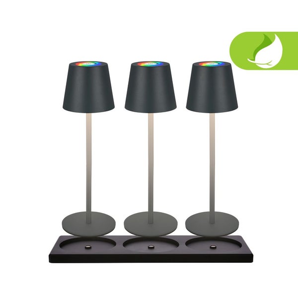 Akku 3er Tischleuchten-Set mit Touch + Ladestation 2,5W 200 lm 2700K + Farbwechsel RGBW H 36 cm Cilano anthrazit