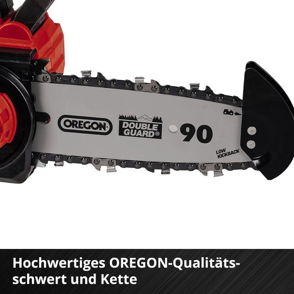 Oregon Kettensägeschwert Double Guard 90 mit Oregon Logo, rückschlagarmer Sägekette und Spitzenschutz.