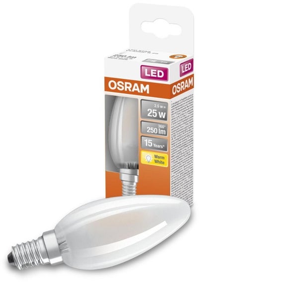 Osram LED Lampe ersetzt 25W E14 Kerze - B35 in Weiß 2,5W 250lm 2700K 1er Pack