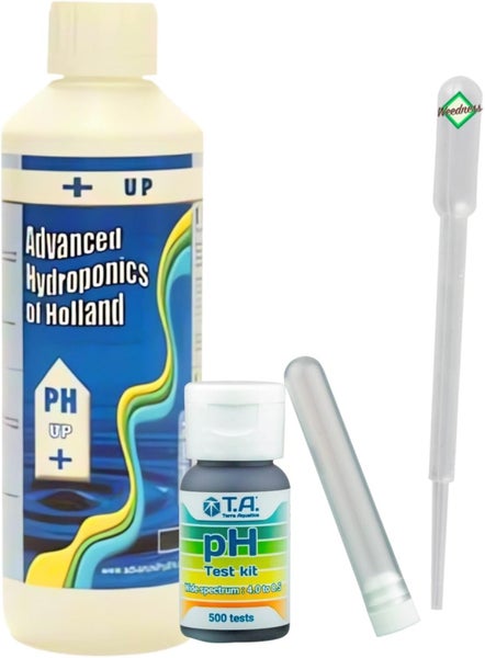 pH-Test- und Korrektur-Set von Advanced Hydroponics und Terra Aquatica für Hydroponik, mit pH Plus, Testflüssigkeit, Teströhrchen und Pipette.