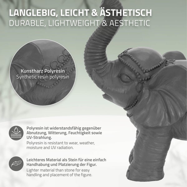 ML-Design Deko Figur Elefant Grau 36x19x39 cm, Orientalische Finish, witterungsbeständig, für Innen & Außen, Glückselefant Statue als Geschenk, Feng Shui Skulptur, Reichtum Figur, Gartendeko Raumdeko