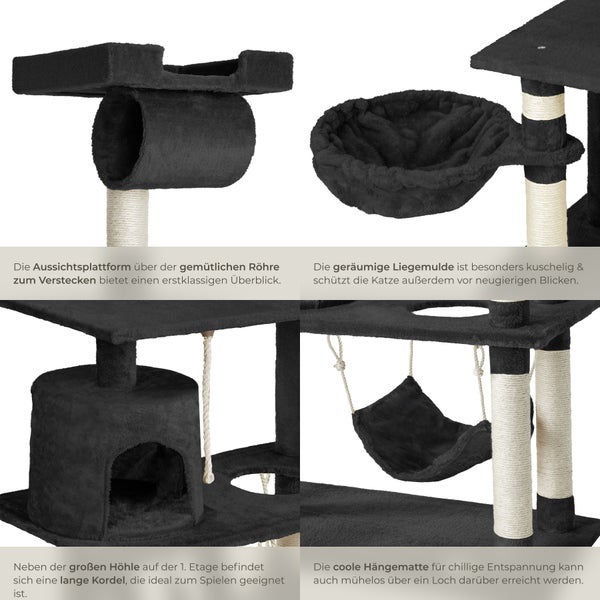 Kratzbaum tectake Marcel inklusive Treppe, Spielkordel und Kippschutz 141 cm schwarz