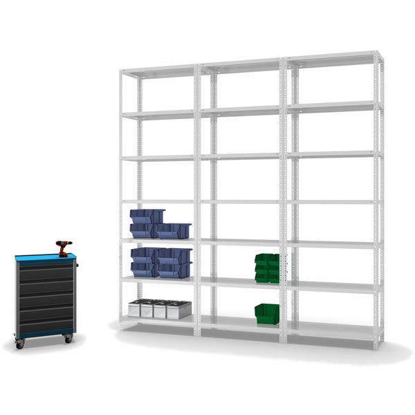 PROREGAL Fachbodenregal Schraubsystem Heavy-Duty Grundregal HxBxT 300 x 100 x 40 cm 7 Ebenen Fachlast 350 kg Beidseitig Nutzbar Lichtgrau