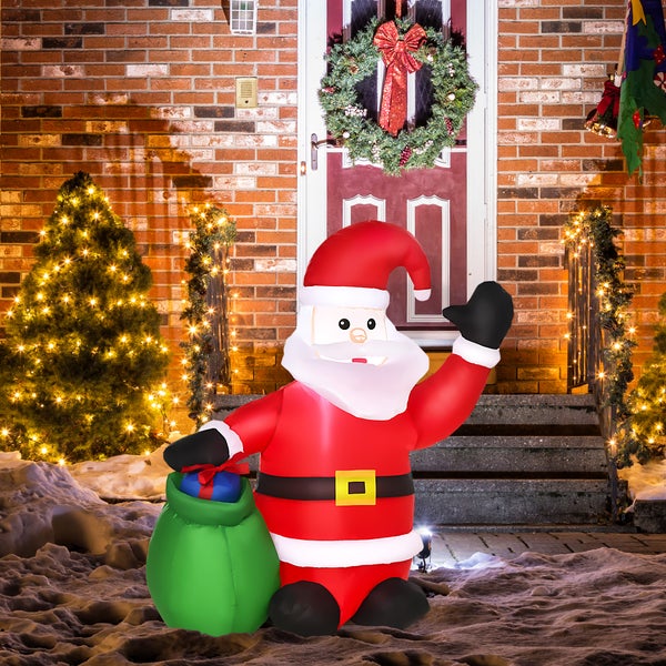 HOMCOM Weihnachtsdeko, aufblasbar, beleuchtet Garten, IP 44, L 70 x B 45 x H 120 cm, 190D Polyester, warm weiß