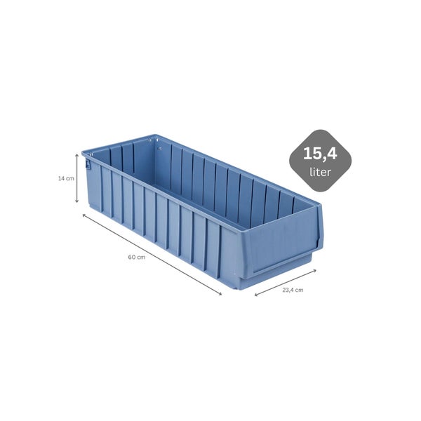 PROREGAL SparSet 5 x Regalkasten 600 BH Mit Etikett und Schutzhaube HxBxT 14 x 23,4 x 60 cm 15,4 Liter Sichtlagerkasten Sortimentskasten
