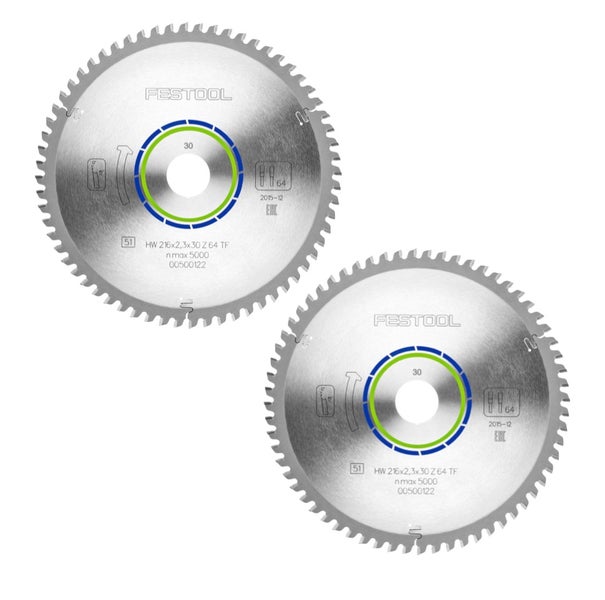 Festool Spezial Kreissägeblatt Set 2x HW 216 x 30 x 2,3 mm TF64 216 mm ( 2x 500122 ) 64 Zähne