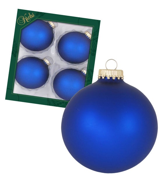 Satin-Königsblau 8cm Glaskugeln uni, 4 Stck., Weihnachtsbaumkugeln, Christbaumschmuck, Weihnachtsbaumanhänger