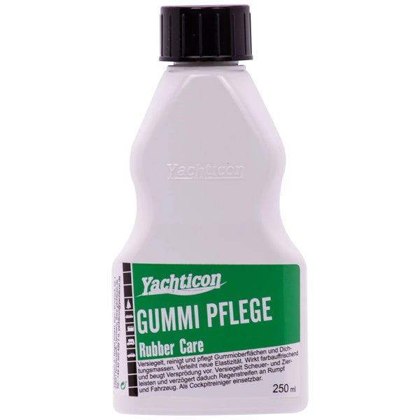 Yachticon Gummipflege in einer 250 Milliliter Flasche zur Reinigung und Versiegelung von Gummioberflächen und Dichtungsmassen.