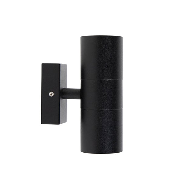 Moderne zylindrische Außenwandleuchte in Schwarz, Up-and-Down-Strahler aus Metall für den Außenbereich.