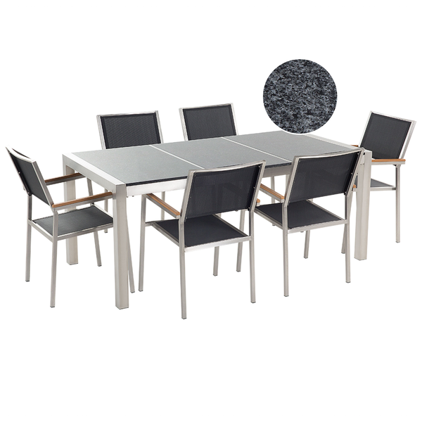 Gartenmöbel Set 6-Sitzer GROSSETO Dreifachplatte Granit Polierter Schwarz / Grau