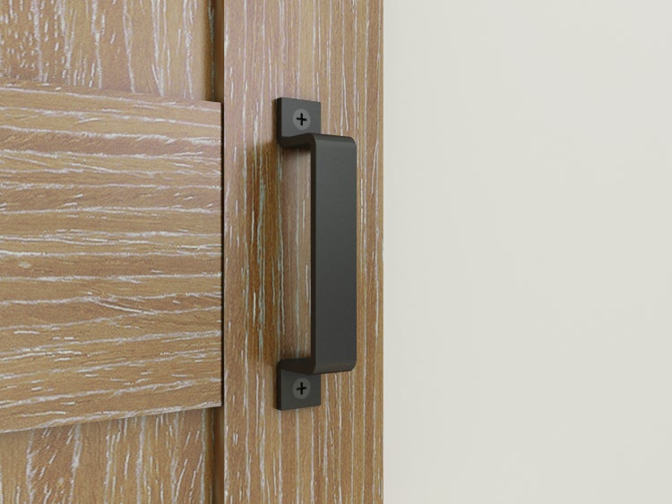 Holzschiebetür Komplettset Scheunentor Eiche Doppelflügelig Beschlag in schwarz - 1800x2150mm