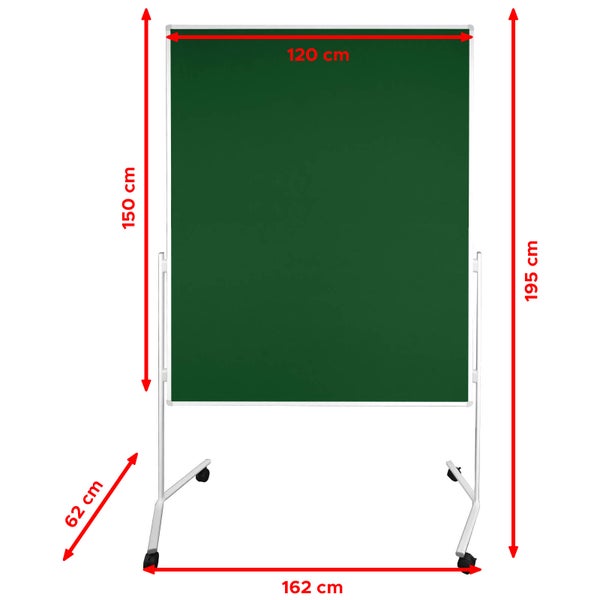 Moderationstafel UP - einteilige Metaplanwand mit Filz-Oberfläche - mobil dank Rollen - beidseitig nutzbar - Filz-Moderationswand 120x150 cm - Grün