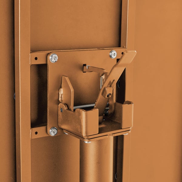 Klappmechanismus aus Metall in Ocker für ein Tischbein.