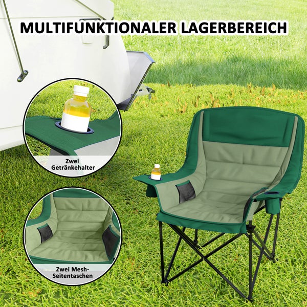Outsunny Campingstuhl faltbarer Gartenstuhl mit Seitentasche, Becherhalter, Klappsessel mit Metallbbeine, Tragetasche für Pool, Strand, Oxford, Grün