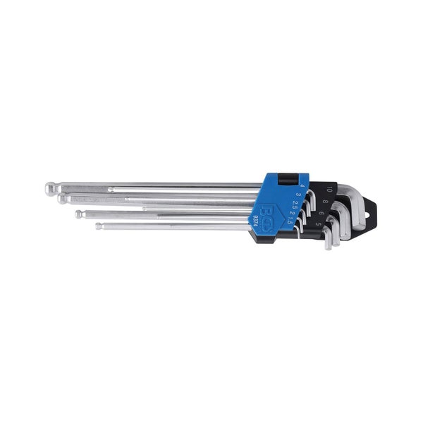 BGS Winkelschlüssel-Satz extra lang + extra kurz Innensechskant/Innensechskant mit Kugelkopf 1,5 - 10 mm 9tlg. - 9374