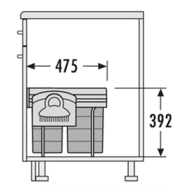 Technische Zeichnung eines Schranks mit den Maßen 475 und 392