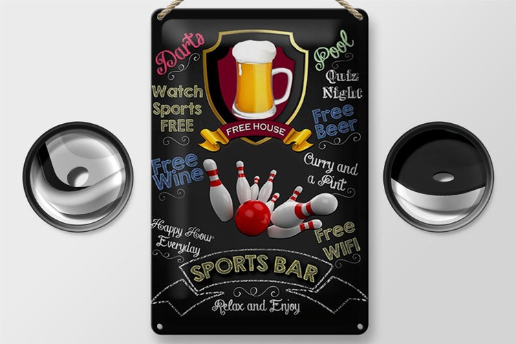 Blechschild Spruch 20x30cm sports bar Bowling relax and enjoy
