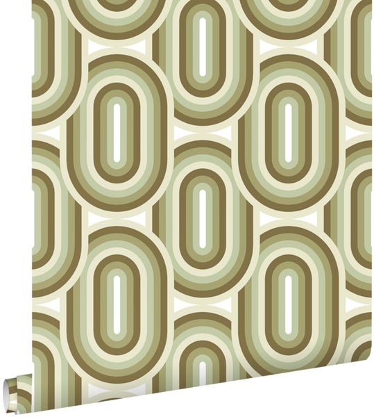 ESTAhome Tapete Retro-Ornamente Olivgrün - 50 x 900 cm - 130984