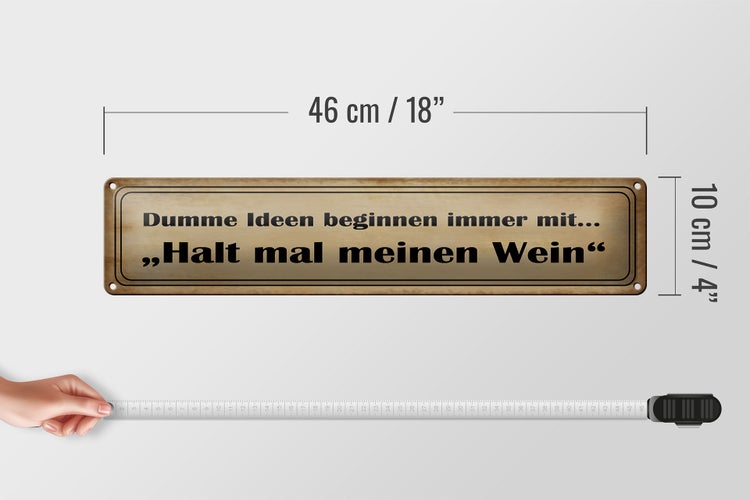 Blechschild Spruch 46x10cm Dumme Ideen mit halt meinen Wein Dekoration