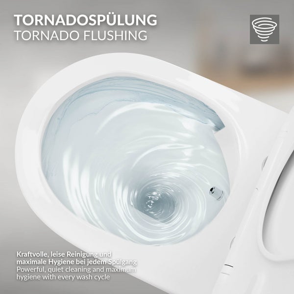 LuxeBath Wand WC Spülrandlos mit Bidet-Funktion, Weiß, Tiefspüler Keramik Hänge WC, lang 53,5 cm, Dusch WC Nano Beschichtung, Tornadospülung, Glänzende Kloschüssel Hängend mit WC-Sitz Absenkautomatik