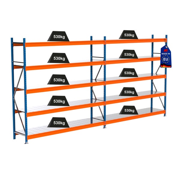 Regal mit Tragkraftangabe 530 kg und Herkunftszeichen Europäische Union