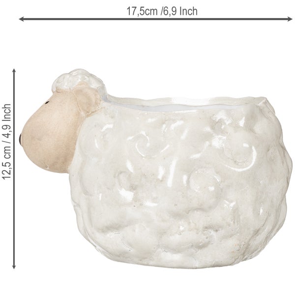 Blumentopf in Form eines Schafs mit Größenangaben