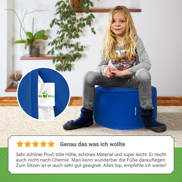 Green Bean Sitzsack-Hocker 45x25cm mit EPS-Perlen Füllung - Fußhocker Fußkissen Sitz-Pouf für Sitzsäcke - Bodenkissen für Kinder und Erwachsene - Fußablage Sitzkissen Sitzhocker Blau