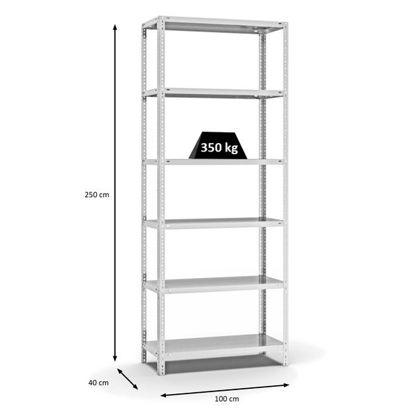 PROREGAL Fachbodenregal Schraubsystem Heavy-Duty Grundregal HxBxT 250 x 100 x 40 cm 6 Ebenen Fachlast 350 kg Beidseitig Nutzbar Lichtgrau