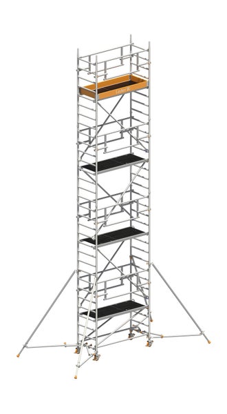 Hoher Gerüstturm mit mehreren Plattformen und Stützbeinen