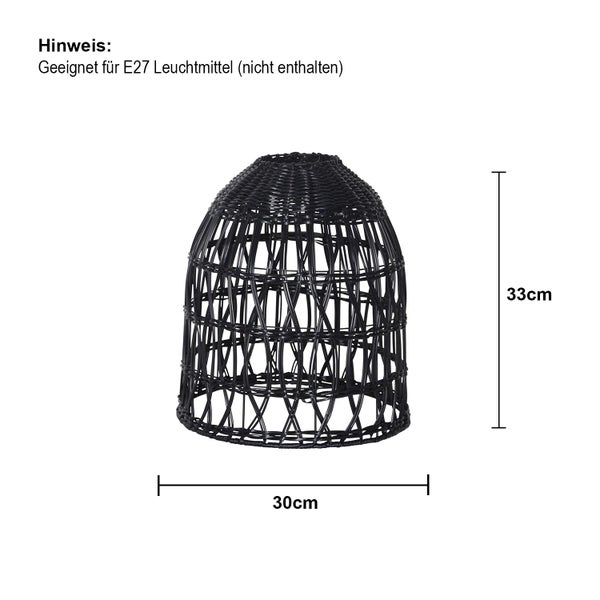 Lampenschirm aus Rattan, geeignet für E27 Leuchtmittel, 30 mal 33 Zentimeter