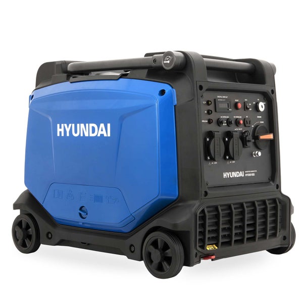 Hyundai Inverter Stromerzeuger HY3501SEI mit Tragegriff und Rollen zur mobilen Stromversorgung für den Außenbereich.