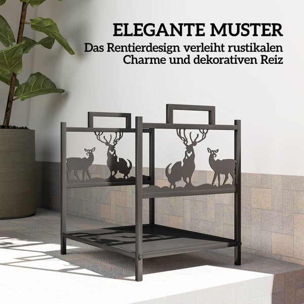 Kaminholzregal mit Hirschmotiven für den Innenbereich