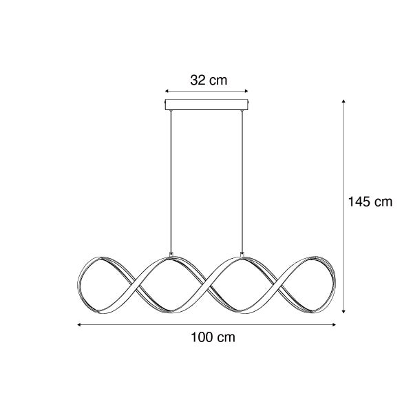Abbildung der Abmessungen einer Pendelleuchte mit unendlicher Form