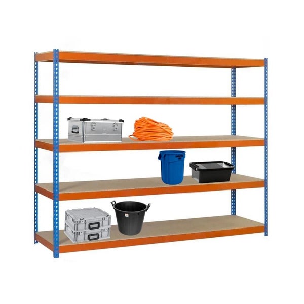 PROREGAL Schwerlastregal Extrem Wood Yeti Five HxBxT 300 x 120 x 45 cm Fachlast 400 kg Blau-Orange