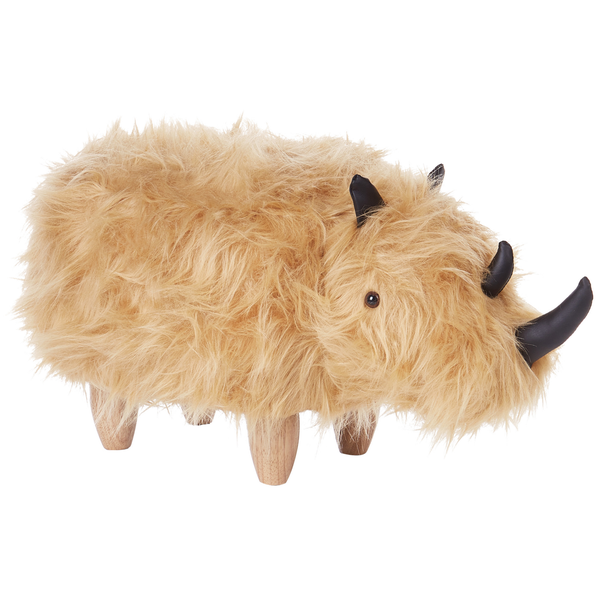 Dekorationsobjekt Nashorn mit Fellimitat und Holzfüßen