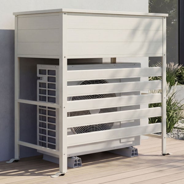 Innenseite einer Gartenbox aus Metall mit verchromtem Deckelhalter und Scharnier.