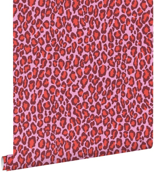 Vliestapete mit Leopardenmuster in Rosa und Rot, Tapetenrolle
