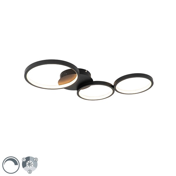 Deckenleuchte schwarz inkl. LED 3-stufig dimmbar 3-Licht - Pande