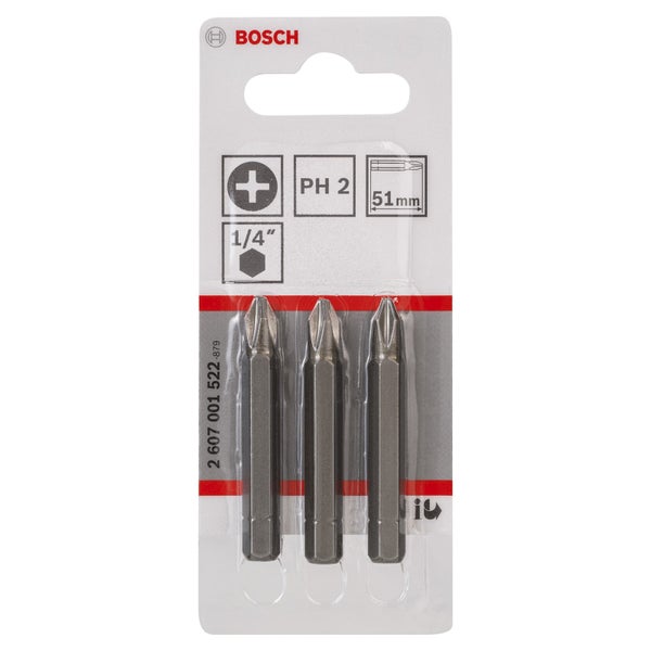 Bosch Logo. Drei PH 2 Schrauberbits, 51 mm Länge.
