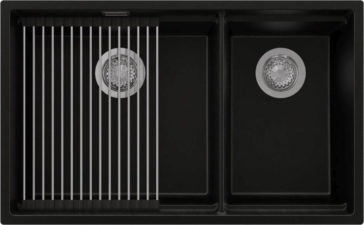 Doppelspüle mit Abtropfgestell im Spülbecken