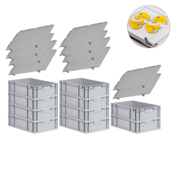 PROREGAL Spar Set 10x Eurobox Nextgen Economy Mit Auflagedeckel & 4x Schiebeschnappverschlüsse Gelb Griffe Geschlossen HxBxT 17 x 40 x 60 cm 34 Liter