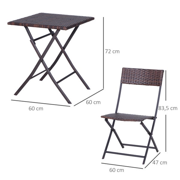 Outsunny Bistroset, 60L x 60B x 72H cm, Metall, PE Polyrattan, braun
