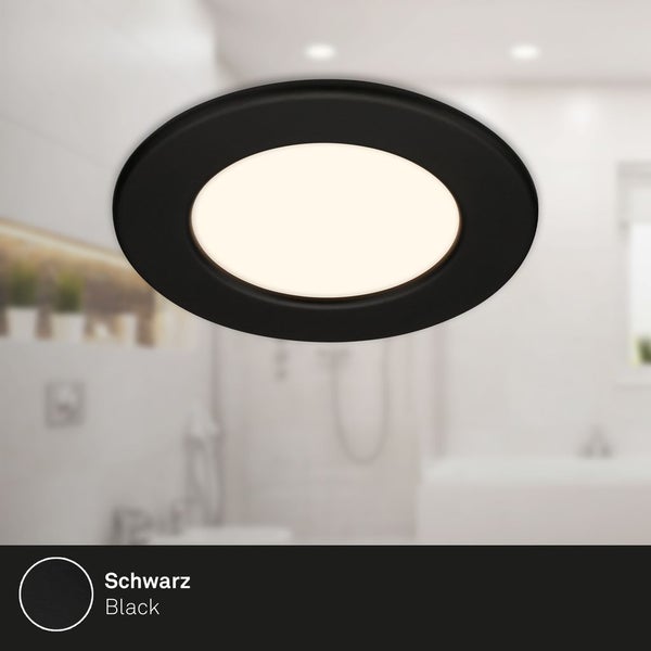BRILONER FLAT DIM LED Einbaustrahler Bad, IP44 Spritzwasserschutz, Stufenlos Dimmbar, Warmweißes Licht, Flaches Design, schwarz, 11,5 x 3 cm