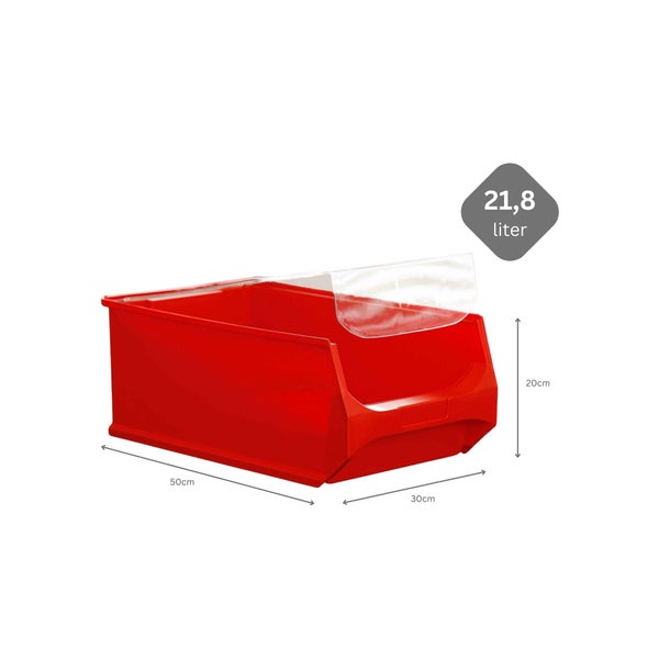 PROREGAL SuperSparSet 4 x Rote Sichtlagerbox 5.0 Mit Abdeckung HxBxT 20 x 30 x 50 cm 21,8 Liter Sichtlagerbehälter Sichtlagerkasten
