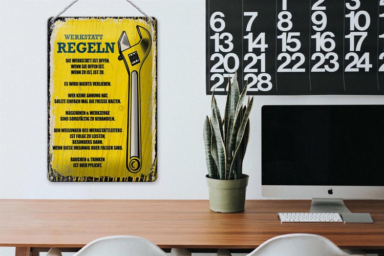 Blechschild Spruch lustig Werkstatt Regeln 20x30cm