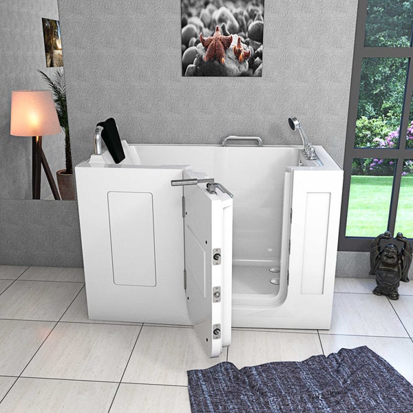 Technische Zeichnung einer Badewanne mit Tür, Maße 140 x 68 x 94 cm