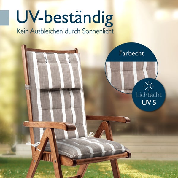 UV-beständige Gartenstuhlauflage für Hochlehner, farbecht und lichtecht nach Stufe 5.