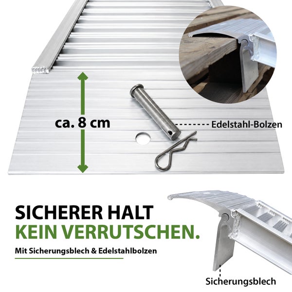 Trutzholm Schwerlastrampe aus Aluminium mit 1000 Kilogramm Traglast, 200 Zentimeter Länge und 30 Zentimeter Breite für Fahrzeuge.